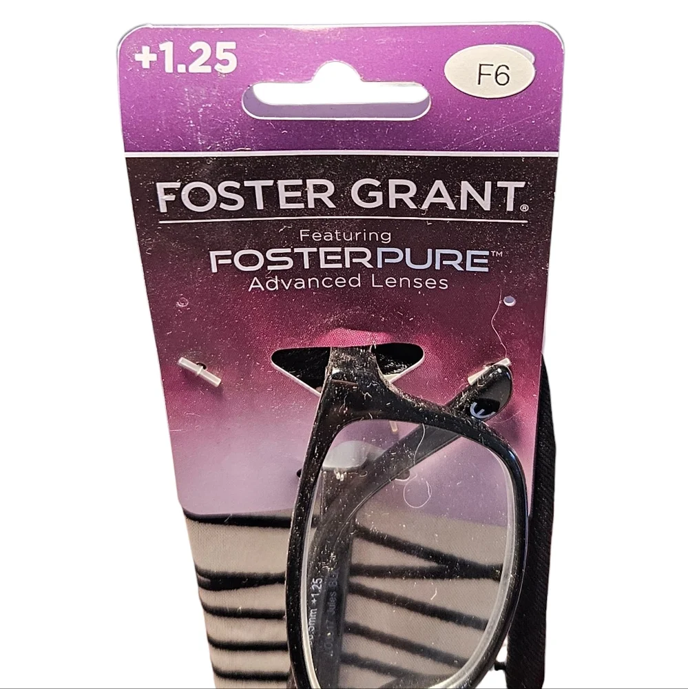 Foster Grant +1.25 Reading Glasses – Black Frame with Striped Case